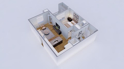 Floor plan for 1 bed, 1 bath, 746 sqft